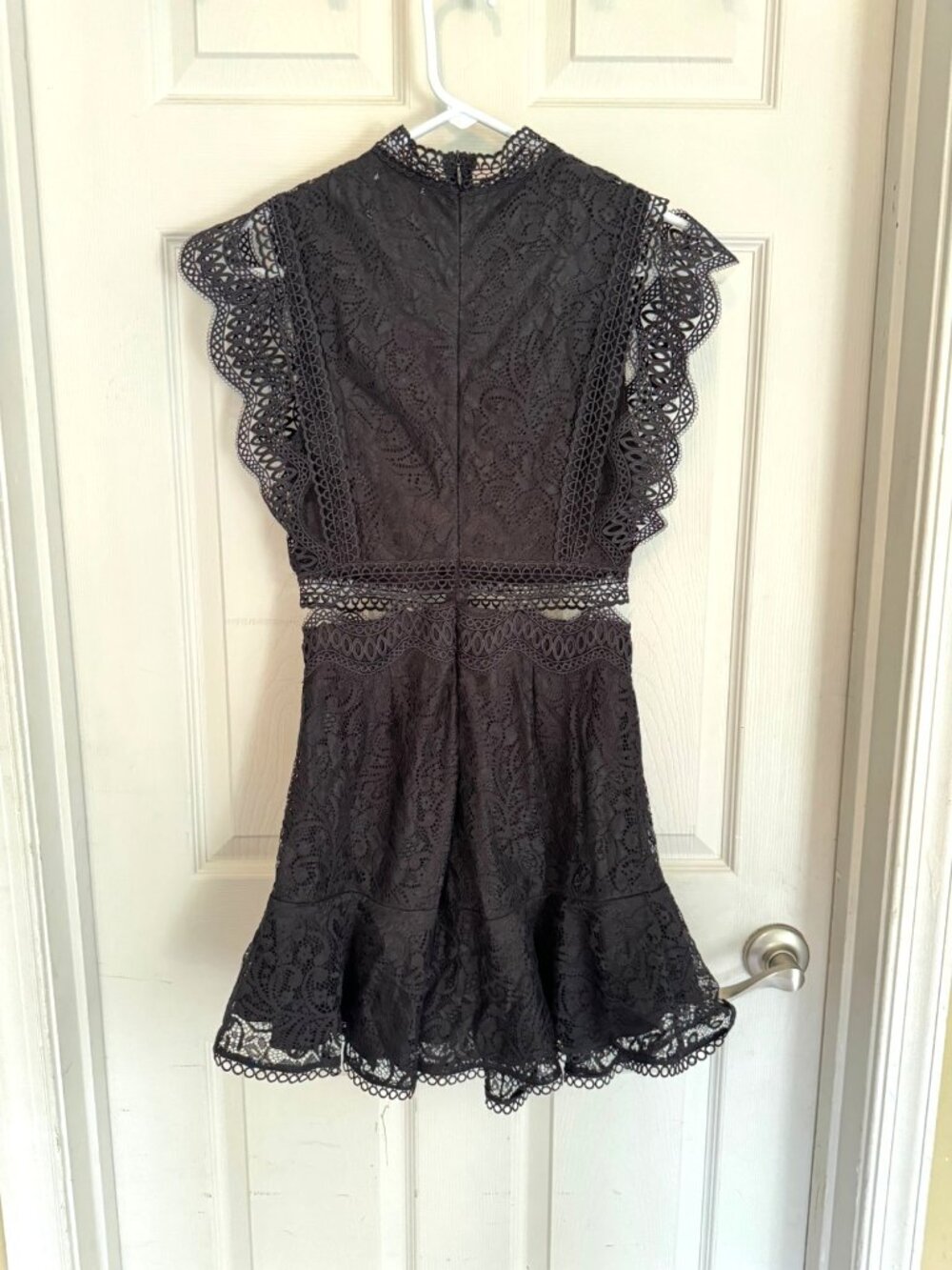 Hello Molly Black Lace Mini Dress Ruffle Cut Out Flutter Sleeves LBD NEW 2 Date - Picture 5 of 14